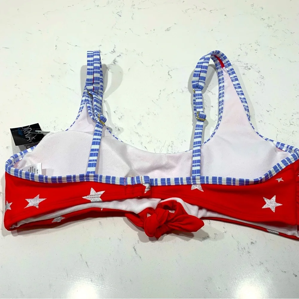 CALIFORNIA WAVES Red Stars Swim Top Large Patriotic Padded
